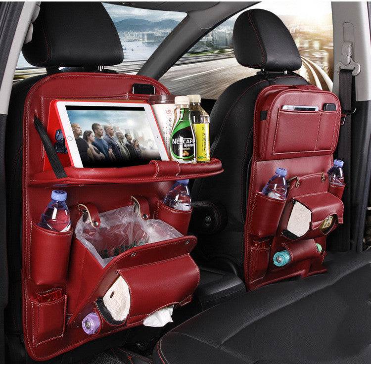 Car Storage PU Leather Bag Multifunction Seat Back Tray Hanging Bag Waterproof Car Organizer Automotive Interior Accessories