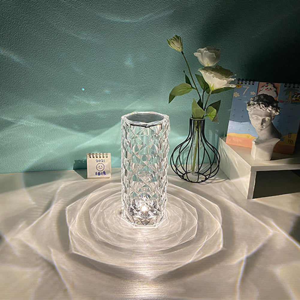 Crystal Nordic Lamp Touch Dimming Atmosphere Diamond Night Light Rose Projector Lamp Decor
