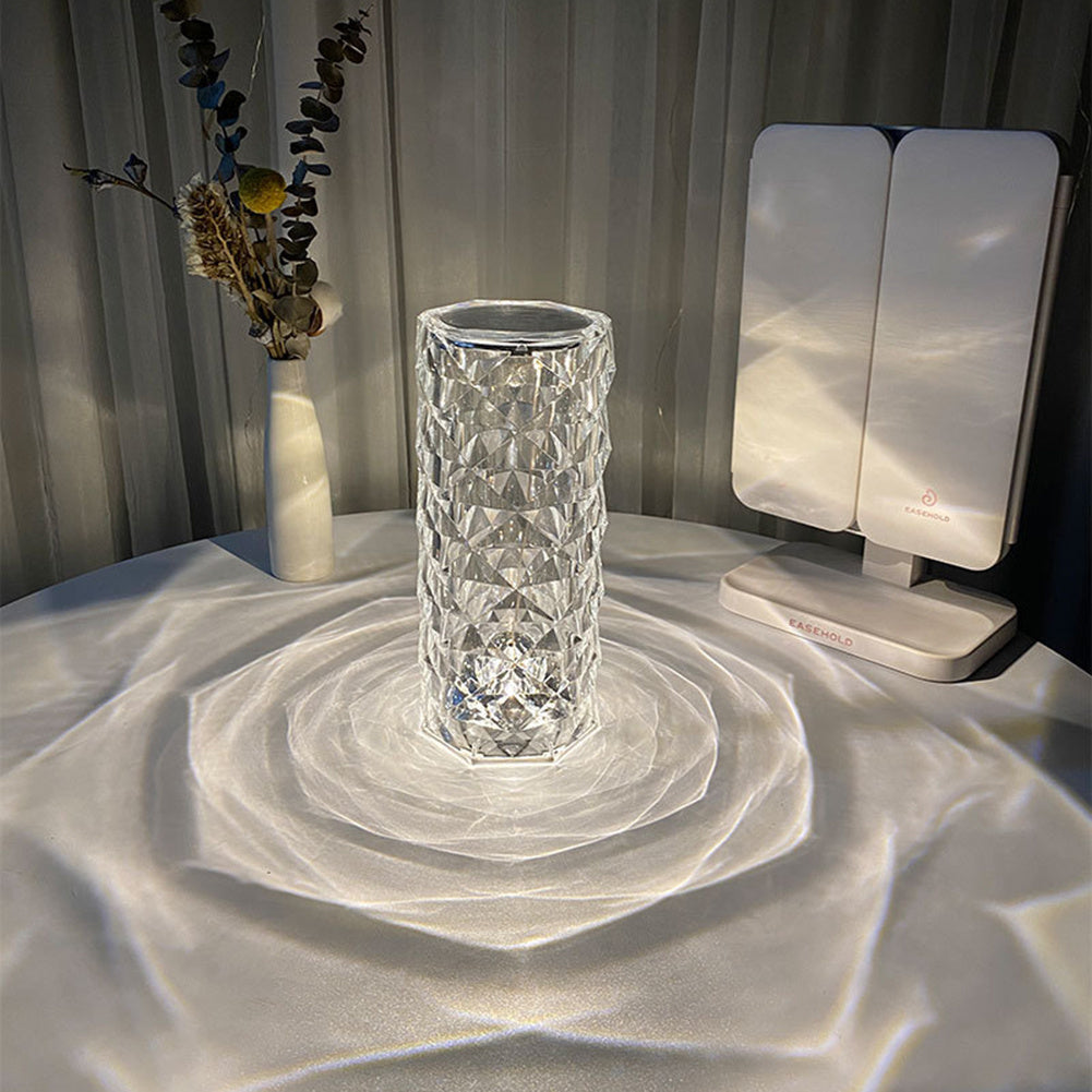 Crystal Nordic Lamp Touch Dimming Atmosphere Diamond Night Light Rose Projector Lamp Decor