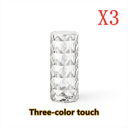 Crystal Nordic Lamp Touch Dimming Atmosphere Diamond Night Light Rose Projector Lamp Decor