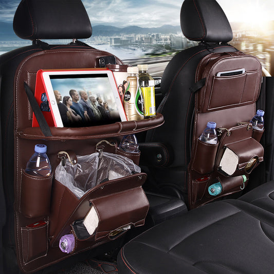 Car Storage PU Leather Bag Multifunction Seat Back Tray Hanging Bag Waterproof Car Organizer Automotive Interior Accessories