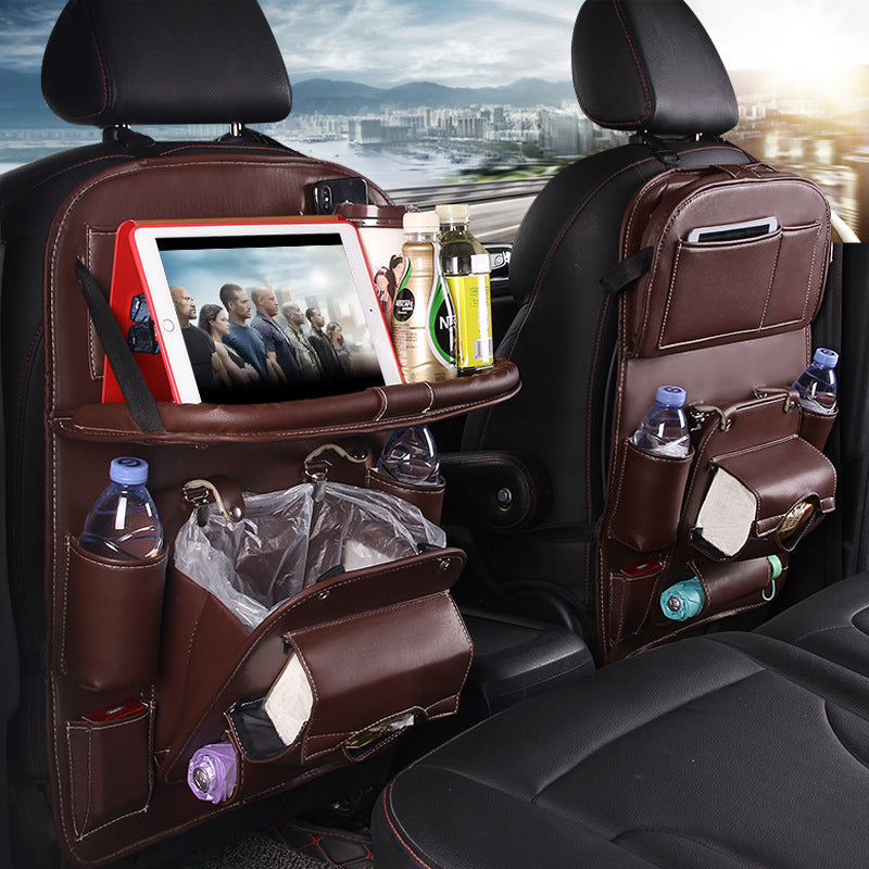 Car Storage PU Leather Bag Multifunction Seat Back Tray Hanging Bag Waterproof Car Organizer Automotive Interior Accessories