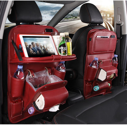 Car Storage PU Leather Bag Multifunction Seat Back Tray Hanging Bag Waterproof Car Organizer Automotive Interior Accessories