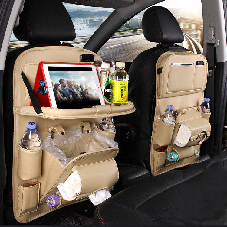 Car Storage PU Leather Bag Multifunction Seat Back Tray Hanging Bag Waterproof Car Organizer Automotive Interior Accessories