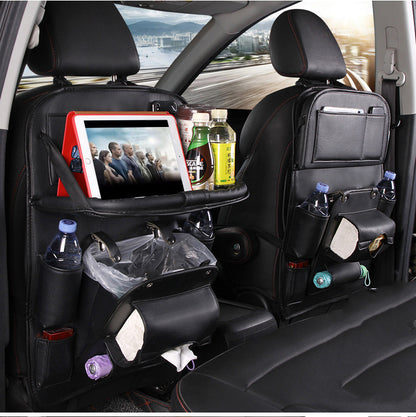 Car Storage PU Leather Bag Multifunction Seat Back Tray Hanging Bag Waterproof Car Organizer Automotive Interior Accessories