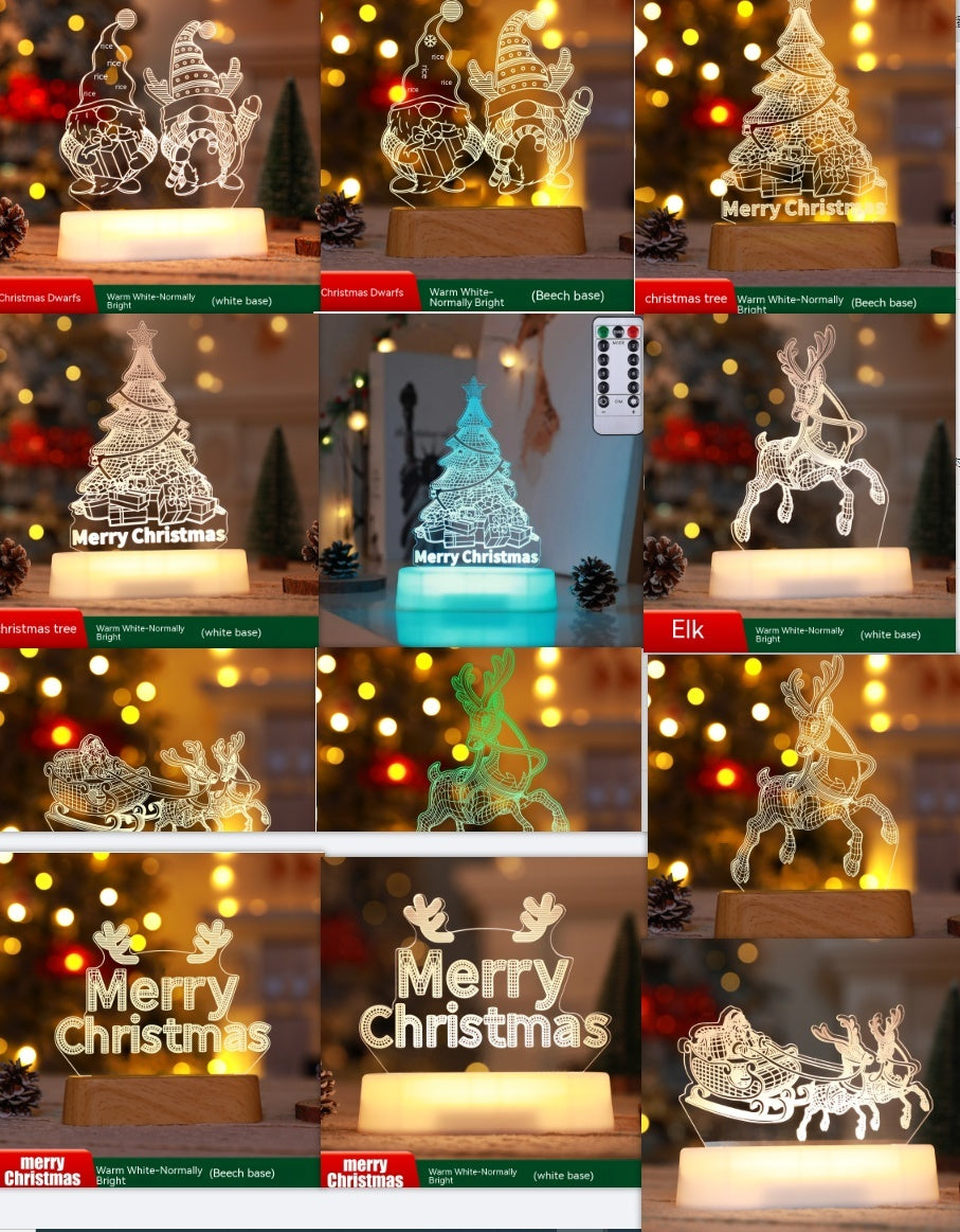 3D LED Christmas Night Light - Acrylic Holiday Lamp for Kids & Home Decor