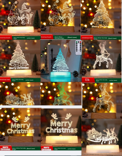 3D LED Christmas Night Light - Acrylic Holiday Lamp for Kids & Home Decor