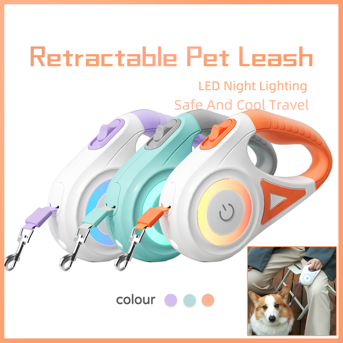 Retractable Leash And Dog Leash Dog Collar Spotlight Automatic Pet Dog Cat Traction Rope For Small Medium Dogs Pet Product