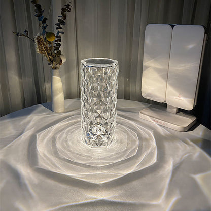Crystal Nordic Lamp Touch Dimming Atmosphere Diamond Night Light Rose Projector Lamp Decor