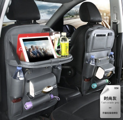 Car Storage PU Leather Bag Multifunction Seat Back Tray Hanging Bag Waterproof Car Organizer Automotive Interior Accessories