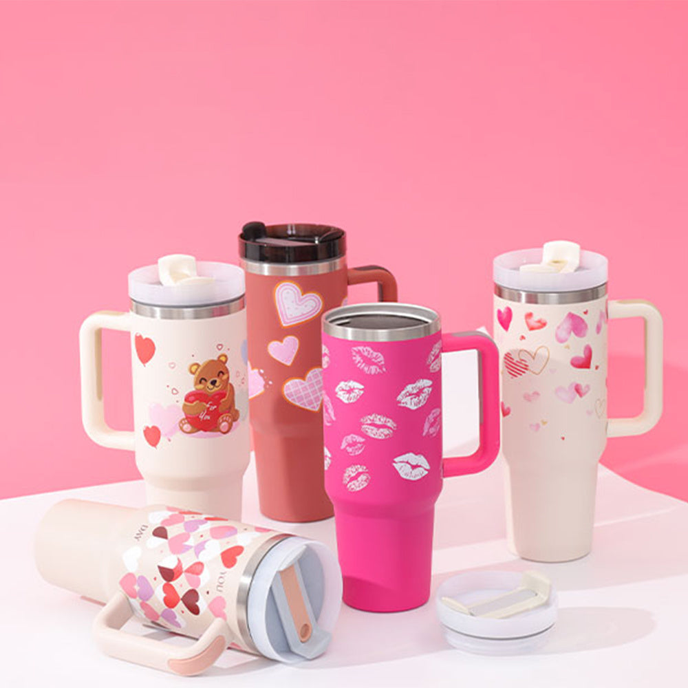 Stainless Steel Coffee Cup 1200ML Spill Proof Vacuum Tumbler With Lid Tapered Mug Gifts For Valentine Lover Suitable For Car Gym Office Travel