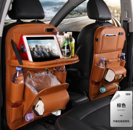 Car Storage PU Leather Bag Multifunction Seat Back Tray Hanging Bag Waterproof Car Organizer Automotive Interior Accessories