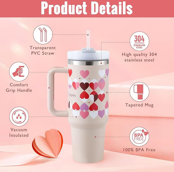 Stainless Steel Coffee Cup 1200ML Spill Proof Vacuum Tumbler With Lid Tapered Mug Gifts For Valentine Lover Suitable For Car Gym Office Travel