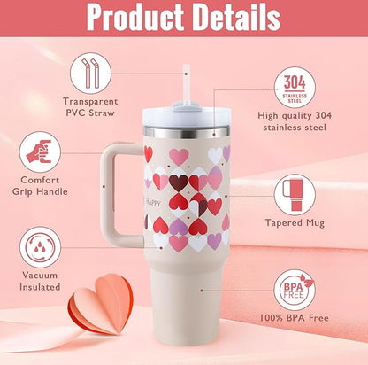 Stainless Steel Coffee Cup 1200ML Spill Proof Vacuum Tumbler With Lid Tapered Mug Gifts For Valentine Lover Suitable For Car Gym Office Travel